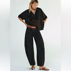 Free People Black Barrel Jeans